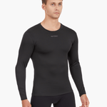 Front view of the Men’s UVTee Long Sleeve Baselayer by Pontoon in black, featuring ultra-lightweight technical fabric, flatlock stitching, and UPF 50+ protection, designed for rowing and intense outdoor performance.