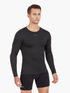 Front view of the Men’s UVTee Long Sleeve Baselayer by Pontoon in black, featuring ultra-lightweight technical fabric, flatlock stitching, and UPF 50+ protection, designed for rowing and intense outdoor performance.