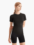 Front view of the SolarShield UVTee for Ladies in black, featuring SPF 50+ UV protection, lightweight water-resistant fabric, and a tailored fit for rowing and outdoor training.