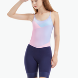 Angled front view of the CrewLine Women’s Performance Rowing Suit, highlighting its pastel gradient top and ergonomic fit for female rowers.