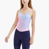 Front view of the CrewLine Women’s Performance Rowing Suit featuring a pastel gradient top with a sleek navy bottom, designed for comfort and performance.