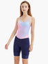 Front view of the CrewLine Women’s Performance Rowing Suit featuring a pastel gradient top with a sleek navy bottom, designed for comfort and performance.