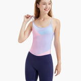 Angled front view of the CrewLine Women’s Performance Rowing Suit, highlighting its pastel gradient top and ergonomic fit for female rowers.