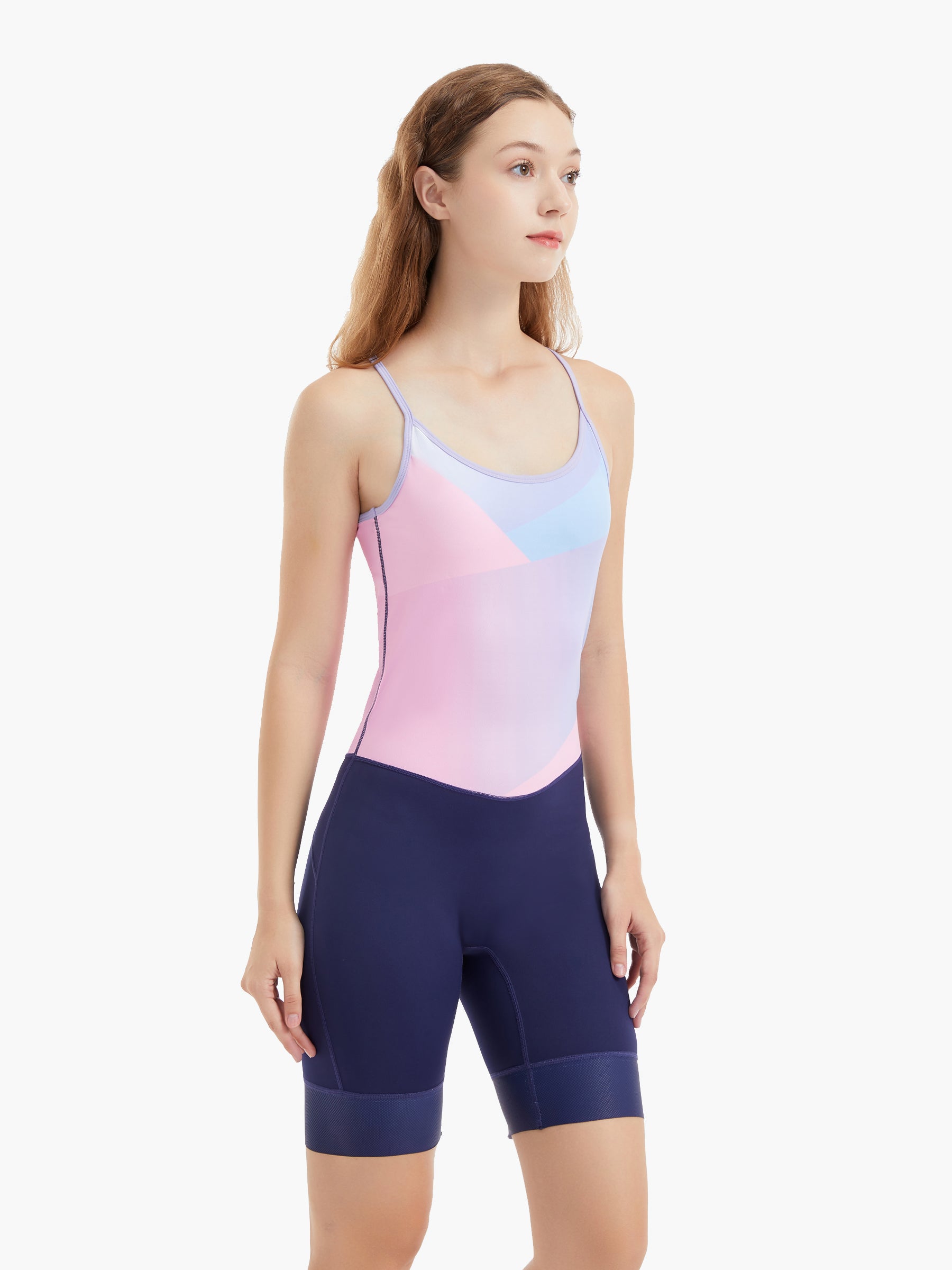 Side view of the CrewLine Women’s Performance Rowing Suit, showing the over-the-shoulder strap and secure silicone-infused cuffs for optimal movement.