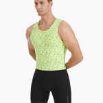 Angled front view of the HighViz Men’s Reflective AIO highlighting the silver reflective print, seamless design, and bold contrast between the green top and black bottom.