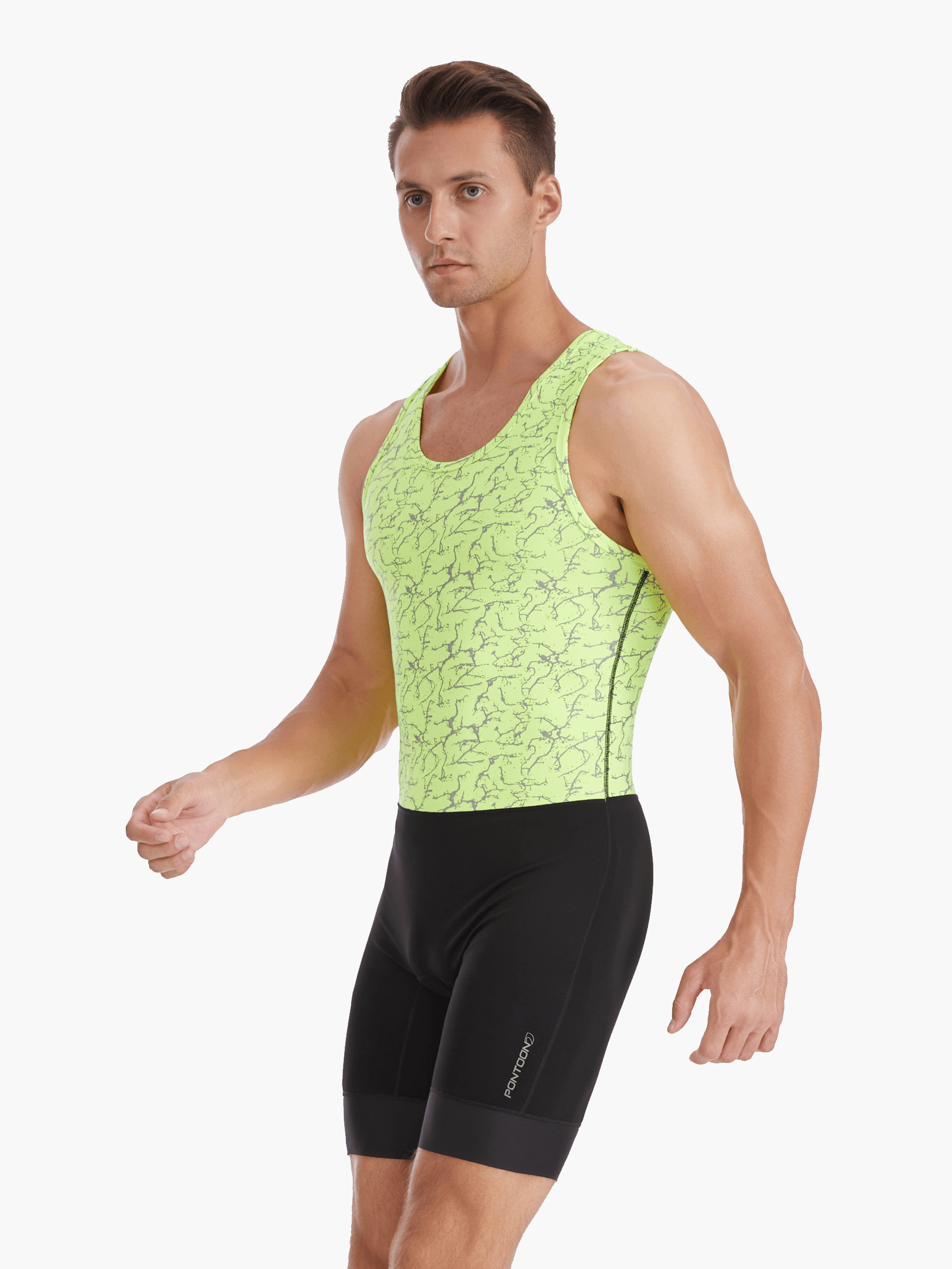 Dynamic side view of the HighViz Men’s Reflective Rowing Suit, featuring silicone-infused cuffs, reflective material, and an athletic fit ideal for rowers.