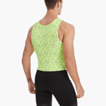 Back view of the HighViz Men’s Reflective Unisuit showcasing over-the-shoulder straps, a bright green reflective top, and black bottom designed for safety and performance.