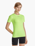 Front view of the SolarShield UVTee for Ladies in neon yellow, featuring SPF 50+ UV protection, feather-light water-resistant fabric, and a tailored fit for rowing and outdoor activities.