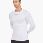 Front view of the Men’s UVTee Long Sleeve Baselayer by Pontoon in white, featuring ultra-lightweight technical fabric, flatlock stitching, and UPF 50+ protection, ideal for rowing and outdoor performance.