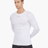 Front view of the Men’s UVTee Long Sleeve Baselayer by Pontoon in white, featuring ultra-lightweight technical fabric, flatlock stitching, and UPF 50+ protection, ideal for rowing and outdoor performance.
