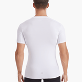 Angled back view of the Men’s UVTee Lightweight Baselayer in white, highlighting seamless fabric construction and enhanced airflow for rowers in hot conditions.