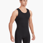 Front view of the Pontoon Performance AIO in black, emphasising the minimalist design, double-lined seat, and technical performance fabric designed for rowers.