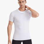 Front view of the Men’s UVTee Lightweight Baselayer by Pontoon in white, featuring ultra-lightweight technical fabrics, flatlock stitching, and UPF 50+ protection, ideal for rowing and outdoor activities.