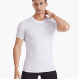 Front view of the Men’s UVTee Lightweight Baselayer by Pontoon in white, featuring ultra-lightweight technical fabrics, flatlock stitching, and UPF 50+ protection, ideal for rowing and outdoor activities.