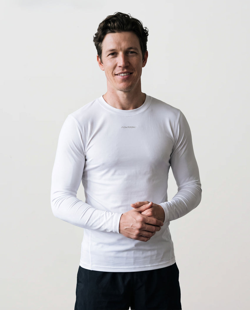 Men’s Rowing Baselayer – Long Sleeve UV Tee – SolarShield – White