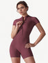 Sleek Compression Short-Sleeve Bodysuit - Claret