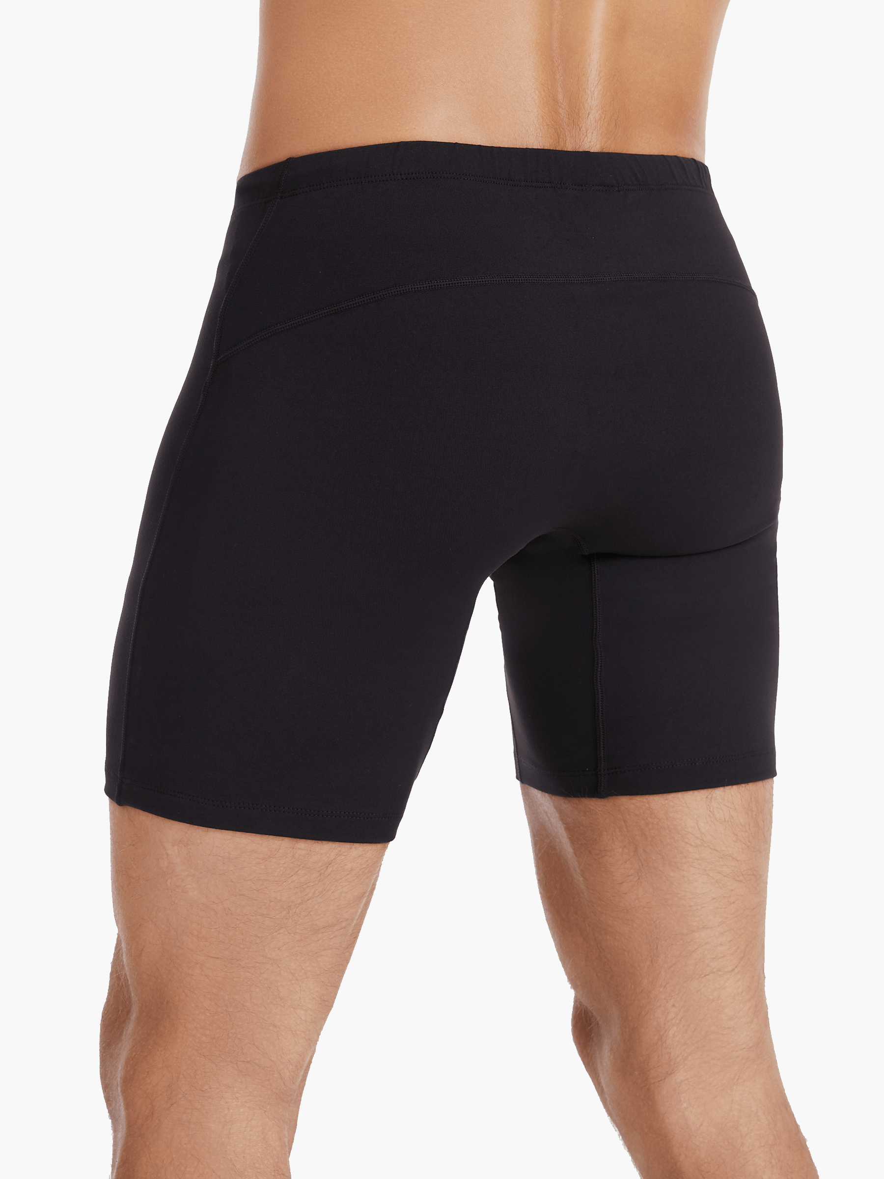 Back view of the Unisex Rowing Shorts (Black), also called rowing trou, emphasizing the reinforced seat under the sit bones and lightweight, sweat-wicking fabric for rowers.