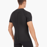 Back view of the Pontoon Elite Mesh UVTee in black, featuring strategically placed mesh paneling for maximum airflow and 50+ UV protection, ideal for rowing and outdoor activities.