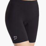 Side view of the Unisex Rowing Shorts (Black), or rowing trou, highlighting the ergonomic fit, sweat-wicking Osmotec Lycra fabric, and durable flat-lock stitching for rowers.