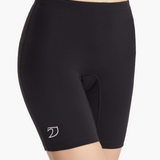 Side view of the Unisex Rowing Shorts (Black), or rowing trou, highlighting the ergonomic fit, sweat-wicking Osmotec Lycra fabric, and durable flat-lock stitching for rowers.
