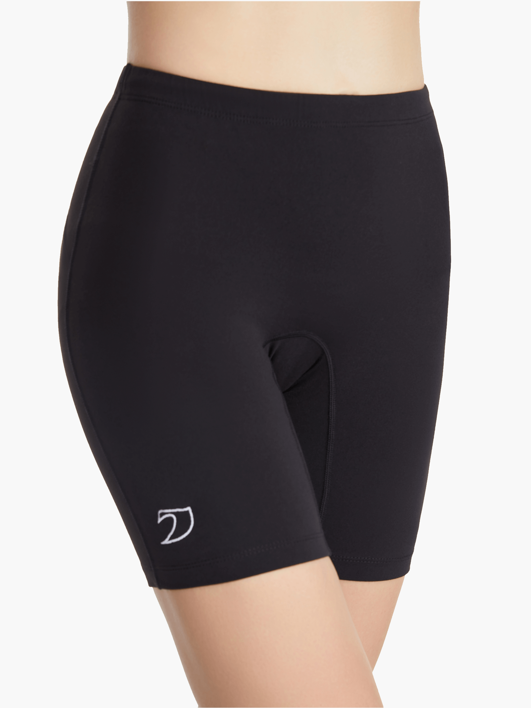 Side view of the Unisex Rowing Shorts (Black), or rowing trou, highlighting the ergonomic fit, sweat-wicking Osmotec Lycra fabric, and durable flat-lock stitching for rowers.