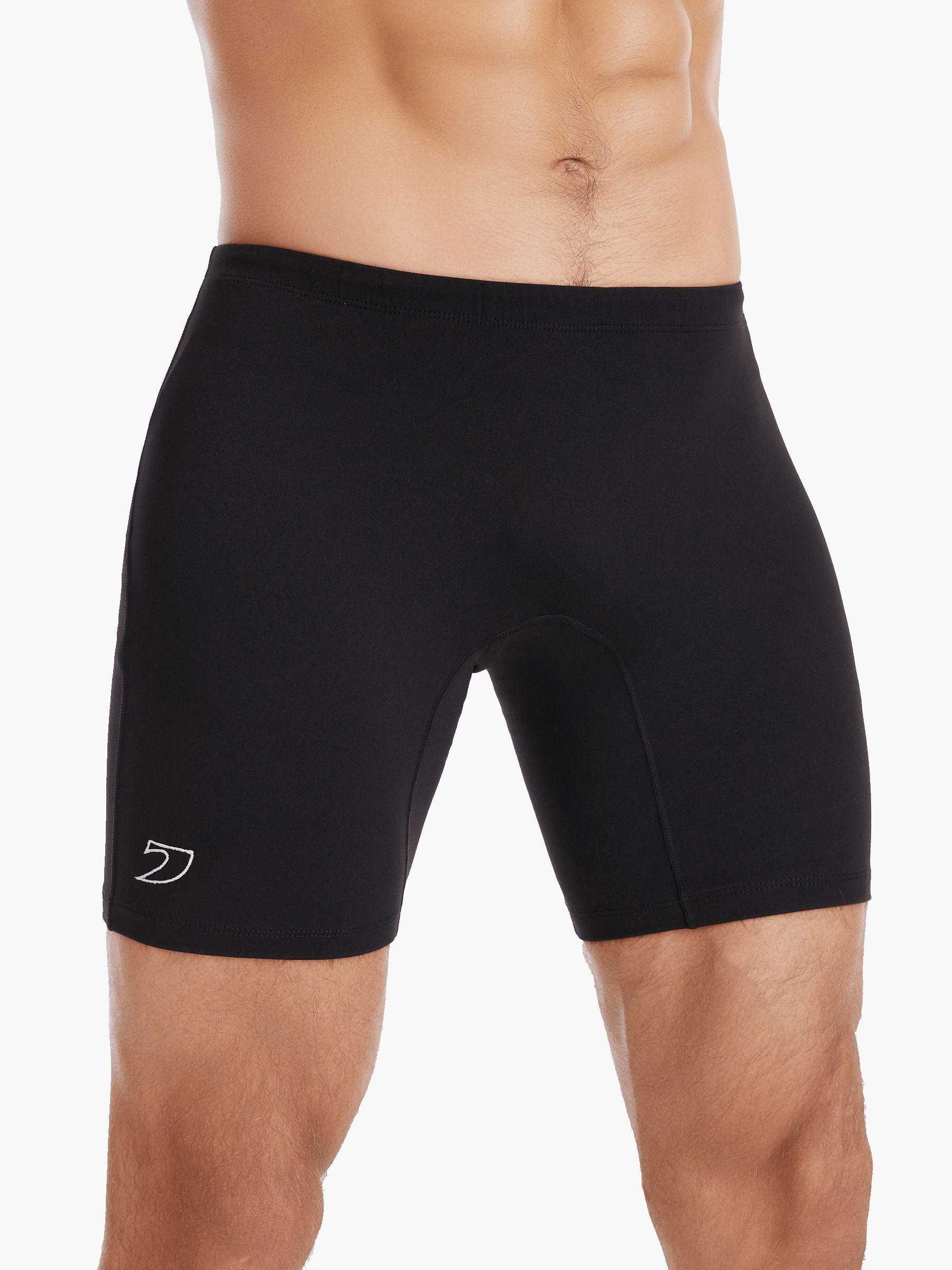 Front view of the Unisex Rowing Shorts (Black), also known as rowing trou, made from Osmotec Lycra with a double-lined seat, flat-lock stitching, and a stretch waistband for secure and comfortable rowing sessions.