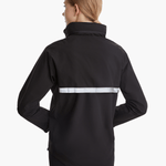 Back view of the SprayShield Pro Rowing Jacket in black, featuring a high-visibility strip on the back flap and waterproof fabric designed for safety and comfort during rowing sessions