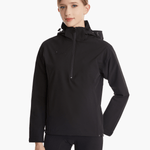 Front view of the SprayShield Pro Rowing Jacket in black, featuring a high-visibility back flap, ergonomic scoop back, and 5000mm waterproof fabric for rowing and paddling.