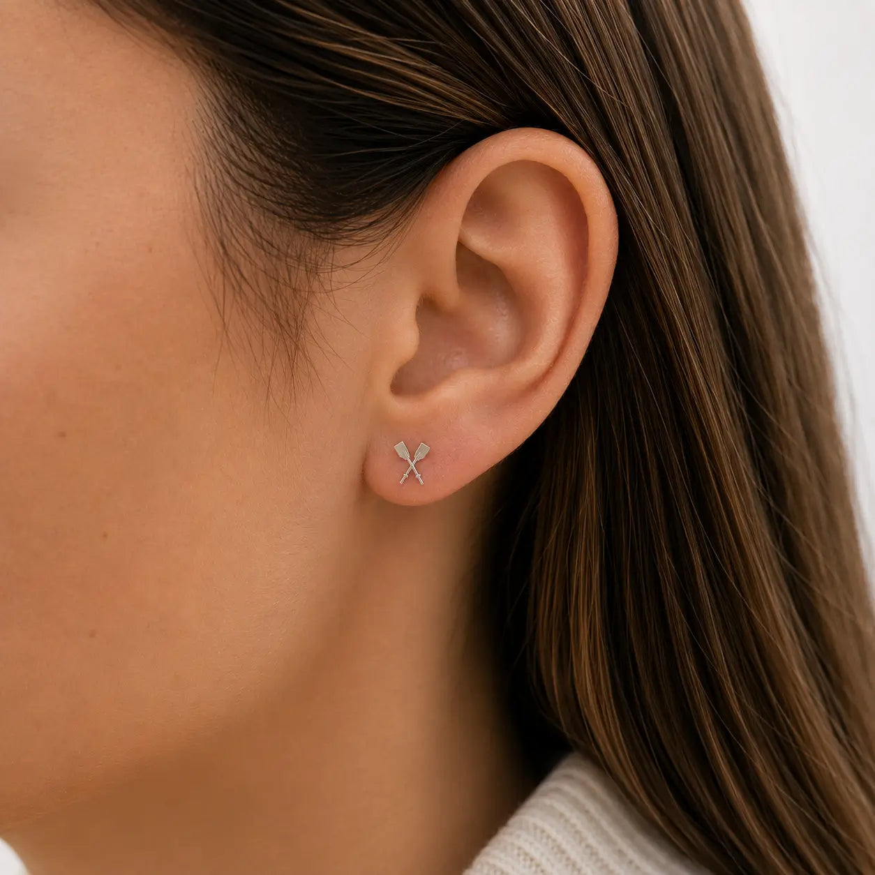 Crossed oar earrings - silver rowing jewellery