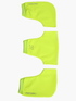 Top-down view of the Pontoon Rowing Pogies in high visibility green, showing the three-piece set designed for sculling and sweeping, made from waterproof fabric for thermal protection and optimal oar control.
