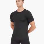 Front view of the Men’s UVTee Lightweight Baselayer by Pontoon in black, featuring ultra-lightweight technical fabrics, friction-free flatlock stitching, and UPF 50+ protection, ideal for rowing and outdoor activities.