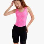 HighViz Women’s Reflective Rowing Suit showing the bold pink reflective top, black bottom, and silicone-infused cuffs for a secure fit