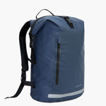 Side profile of the backpack, highlighting its streamlined shape and structure.