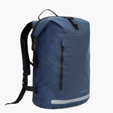 Side profile of the backpack, highlighting its streamlined shape and structure.