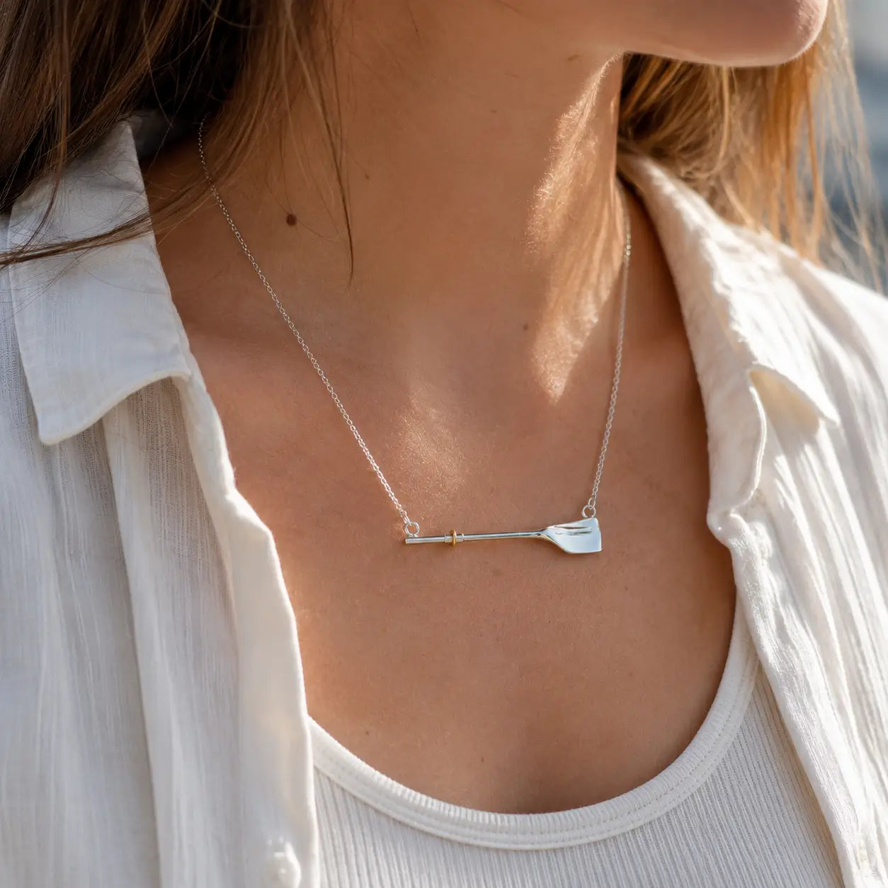 Silver oar necklace - gift for rowers