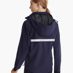 Back view of the SprayShield Pro Rowing Jacket in navy with the hood down, featuring adjustable toggles, ergonomic fit, and waterproof fabric for ultimate performance during rowing.