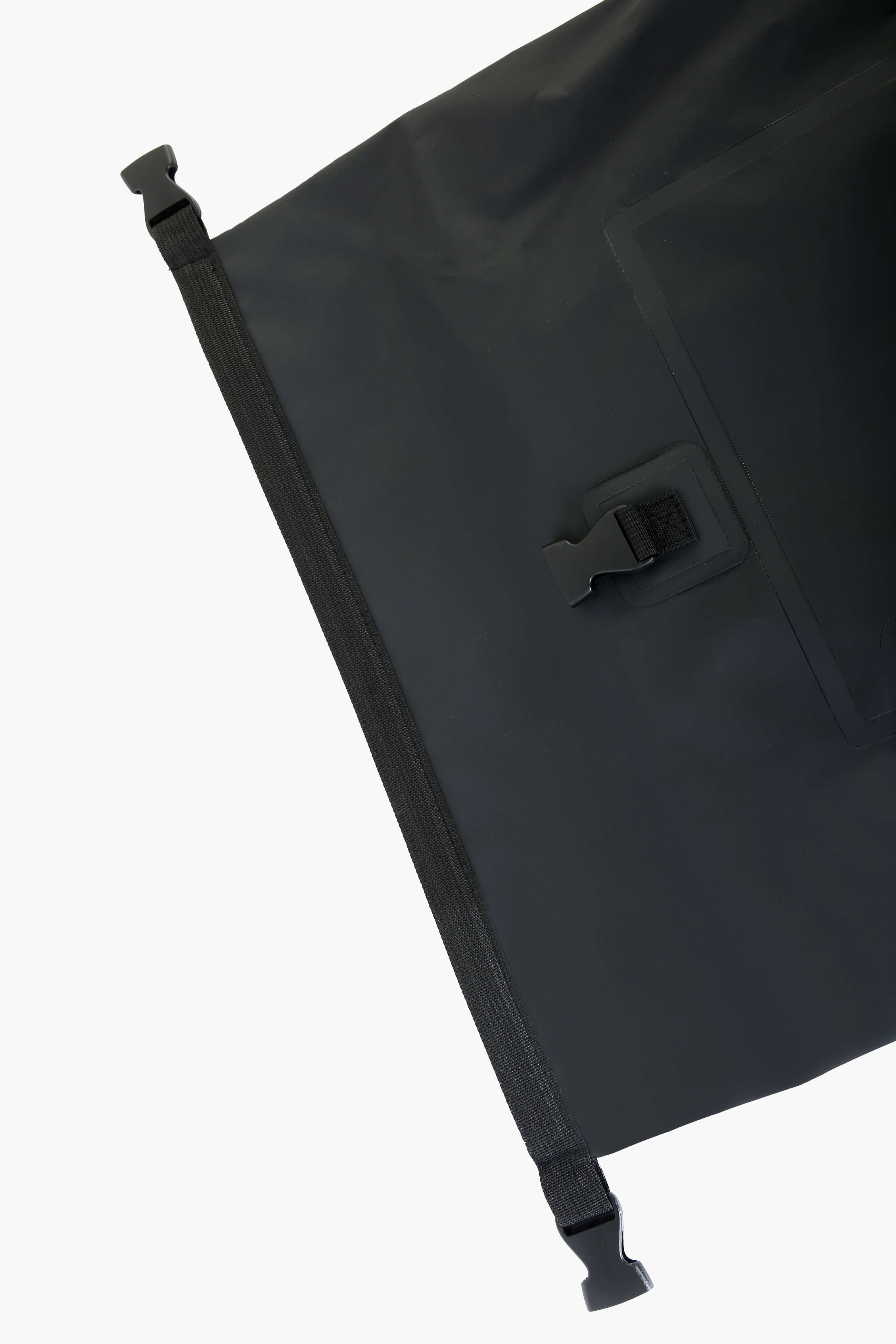 Close-up of the top zipper section of the backpack with a secure flap closure.