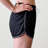 Women's Retro Sports Shorts, Black and Charcoal, view 3