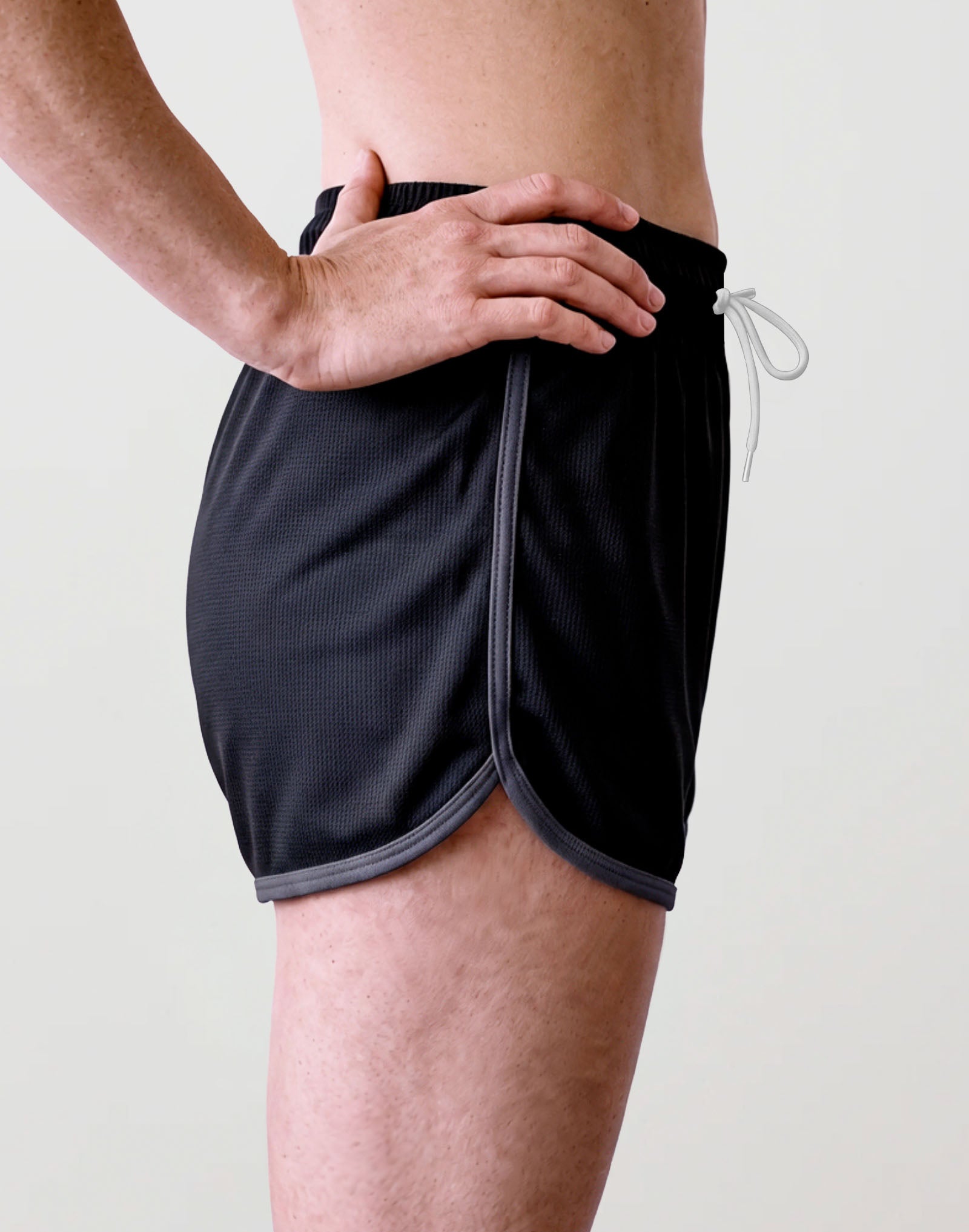 Women's Retro Sports Shorts, Black and Charcoal, view 3