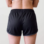 Women's Retro Sports Shorts, Black and Charcoal, view 4