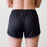 Women's Retro Sports Shorts, Black and Charcoal, view 4