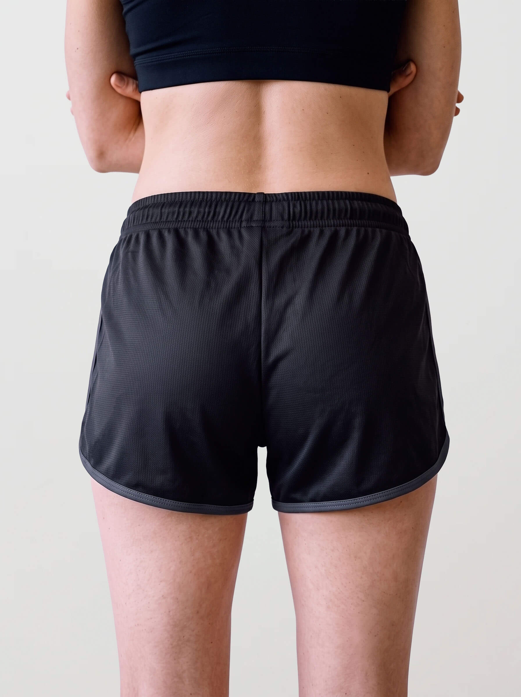 Women's Retro Sports Shorts, Black and Charcoal, view 4