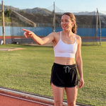 Women's Retro Sports Shorts, Black and Charcoal, view 2