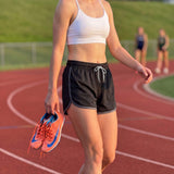 Women's Retro Sports Shorts, Black and Charcoal, view 5