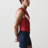 Men’s Rowing Unisuit – Varsity Sash – Carmine Red and Ivory