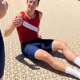 Men’s Rowing Unisuit – Varsity Sash – Carmine Red and Ivory