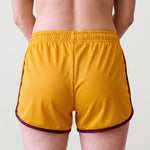 Women's Retro Sports Shorts, Mustard and Burgundy, view 4