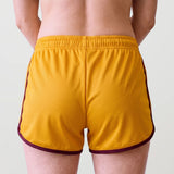 Women's Retro Sports Shorts, Mustard and Burgundy, view 4