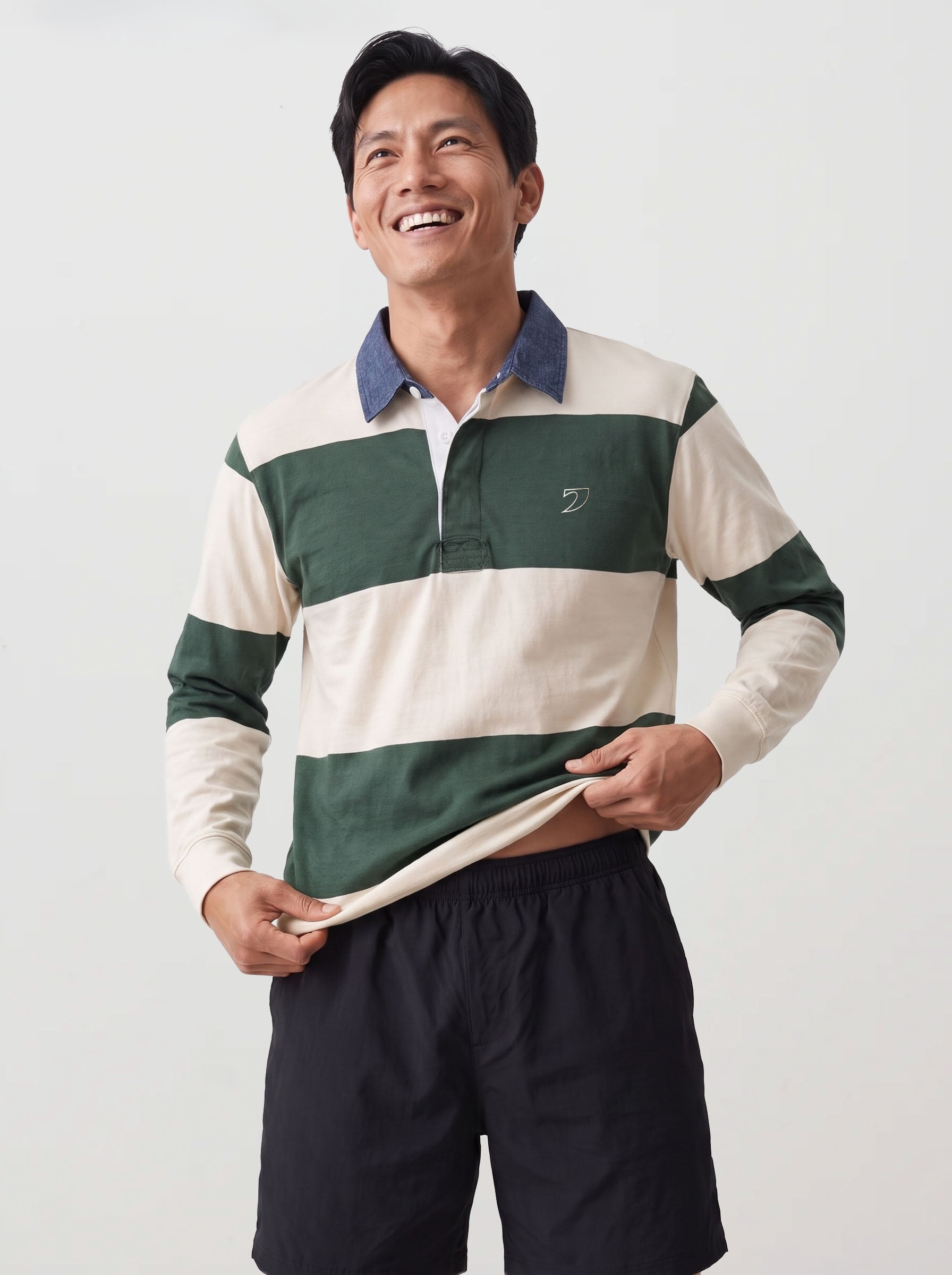 Classic Rugby Jersey, Green and Cream Stripes, view 4