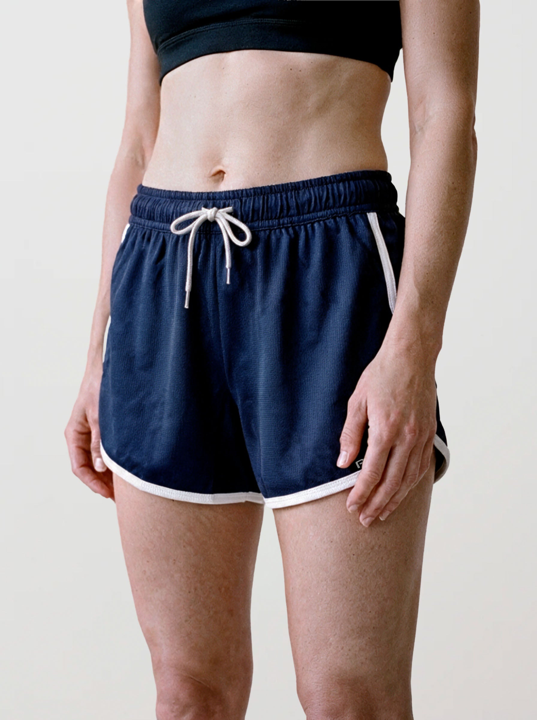 Women’s Retro Sports Shorts, Navy and Ivory, view 3